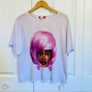 Rainbow Girl With Pink Hair Graphic Short Sleeve T Shirt XL